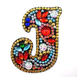 Letter J Kits de peinture de diamant de porte-clés de porte-clés de lettre initiale colorée de bricolage, y compris le panneau acrylique, chaîne de perles, fermoirs, strass de résine, stylo, plateau & colle argile, letter.j, 60x50mm