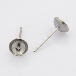 Stainless Steel Color 304 Stainless Steel Stud Earring Findings, For Half Drilled Beads, Stainless Steel Color, 14x4mm, Pin: 0.4mm