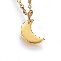 Golden 304 Stainless Steel Pendant Necklaces, with Lobster Claw Clasps, Moon, Golden, 17.71 inch(45cm)