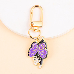 Butterfly Punk Style Alloy Enamel Pendant Keychain, for Bag Car Pendant, Golden, Butterfly, 6~7cm