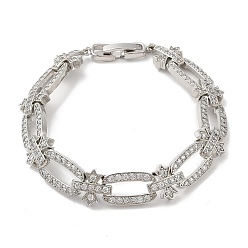 Platinum Cubic Zirconia Oval & Cross Link Chain Bracelet, Brass Bracelet, Lead Free & Cadmium Free, Platinum, 7-1/8 inch(18cm)