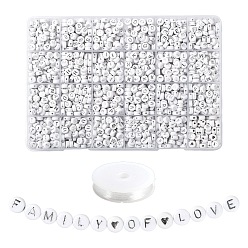 White DIY Jewelry Making Kits, Including 1920Pcs Flat Round Acrylic Letter A~Z and Heart & Star Plating Beads, Elastic Crystal Thread, White, Beads: 1920pcs/box