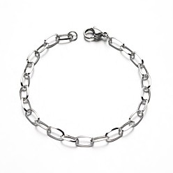 Stainless Steel Color 304 Stainless Steel Cable Chain Bracelets, with Lobster Claw Clasps, Stainless Steel Color, 7-1/2 inch(190mm), 5mm
