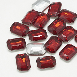 Light Siam Pointed Back Glass Rhinestone Cabochons, Faceted, Rectangle Octagon, Light Siam, 8x6x3mm