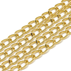 Gold Unwelded Aluminum Curb Chains, Golden, 9x6x1.4mm, about 100m/bag