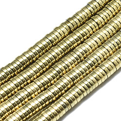 Настоящее золото 18K Гальванизировать немагнитных синтетический гематит бисер пряди, Heishi бусы, Плоский круглый / диск, реальный 18 k позолоченный, 4.5x1 мм, отверстие : 1 мм, около 375~380 шт / нитка, 15.75 дюйм (40 см)