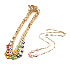 Mixed Color Brass Enamel Evil Eye Link Chain Necklaces, with Lobster Claw Clasps, Golden, Mixed Color, 18.8 inch(47.8cm)