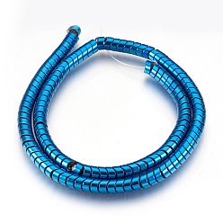 Plaqué Bleu Galvanoplastie non-magnétiques brins de perles d'hématite synthétique, polie, Colonne d'onde, bleu plaqué, 6x4mm, Trou: 1mm, Environ 126~133 pcs/chapelet, 15.3 pouces ~ 15.7 pouces (39~40 cm)
