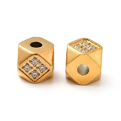 Real 14K Gold Plated Ion Plating(IP) 304 Stainless Steel Micro Pave Clear Cubic Zirconia Beads, Faceted, Cornerless Cube Beads, Real 14K Gold Plated, 5x5x5mm, Hole: 1.6mm