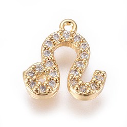 Leo Golden Plated Brass Micro Pave Cubic Zirconia Charms, Twelve Constellations, Leo, 10x9x2mm, Hole: 0.8mm