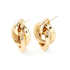 Real 18K Gold Plated Interlocking Rings Dangle Stud Earrings for Women, Real 18K Gold Plated, 32x24mm, Pin: 1mm