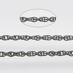 Черный Цвет Металла Паяные латунные покрытые железные веревочные цепи, с катушкой, металлический черный , 2x1.4x0.3 мм, около 39.37 футов (12 м) / рулон