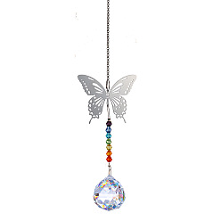 Ronde Grandes décorations pendantes en verre, attrape-soleil suspendus, avec lien papillon en métal pour décoration de jardin, ronde, 450mm