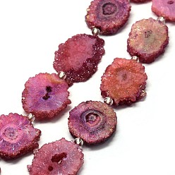 Rouge Violet Moyen Perles de cristal de quartz druzy naturelles, quartz solaire, teint, nuggets, support violet rouge, 14~22x13~20x4~6mm, Trou: 1.5~2mm, Environ 9~12 pcs/chapelet, 7.7~7.9 pouce (19.5~20 cm)