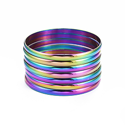 Rainbow Color Fashion 304 Stainless Steel Bangle Sets, Rainbow Color, 2-5/8 inch(6.8cm), 7pcs/set