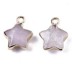 Quartz Crystal Natural Quartz Crystal Pendants, Rock Crystal Pendants, with Light Gold Plated Edge and Brass Loop, Star, Faceted, 16~17x13x6.5mm, Hole: 1.6mm
