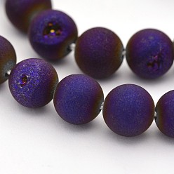 Purple Plated Electroplate Natural Agate Round Beads Strands, Dyed, Purple Plated, 8mm, Hole: 1mm, about 48pcs/strand, 15.3 inch