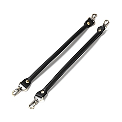 Black Microfiber Leather Sew on Bag Handles, with Alloy Swivel Clasps & Iron Studs, Bag Strap Replacement Accessories, Black, 35.8x2.55x1.3cm