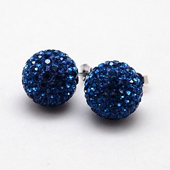 243_Capri Bleu 925 clous d'oreilles en cristal autrichien en argent sterling avec strass, avec des noix de l'oreille, ronde, 243 bleu _capri, 12mm, pin: 0.8 mm