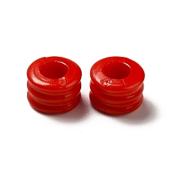 Rouge Perles acryliques opaques, colonne rainurée, rouge, 7x5mm, Trou: 3mm, environ3600 pcs / 500 g