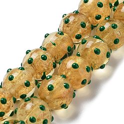 Dark Green Handmade Bumpy Lampwork Beads Strands, with Gold Powder, Enamel Style, Round, Dark Green, 12mm, Hole: 2.2mm, about 30pcs/strand, 12.91''(32.8cm)