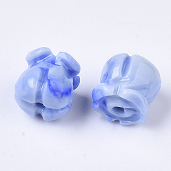 Dodger Blue Synthetic Coral Beads, Dyed, Two Tone, Tulip, Dodger Blue, 8.5x8mm, Hole: 1.5mm