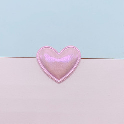 Pink Arco iris iridiscente efecto láser en relieve forma de corazón coser en accesorios de adorno, diy costura artesanía decoración adornos colgantes, rosa, 35x30 mm