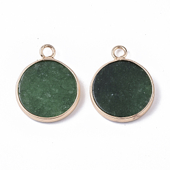 Green Natural White Jade Pendants, with Golden Tone Brass Open Back Bezel, Dyed, Flat Round, Green, 20.5x16.5x4mm, Hole: 2mm