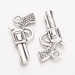 Antique Silver Zinc Alloy Gun Necklace Pendant, Lead Free and Cadmium Free, Revolver Pistol Charm, Antique Silver, 22x12x3mm, Hole: 2mm