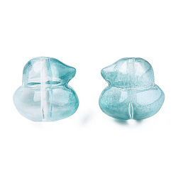 Medium Turquoise Transparent Spray Painted Glass Beads, Duck, Medium Turquoise, 11.5x12x10.5mm, Hole: 1mm