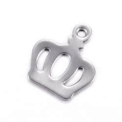 Stainless Steel Color 201 Stainless Steel Charms, Crown, Stainless Steel Color, 13x11x0.5mm, Hole: 1.2mm