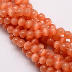Coral Cat Eye Beads Strands, Round, Coral, 8mm, Hole: 1.2mm, about 50pcs/strand, 15.5 inch