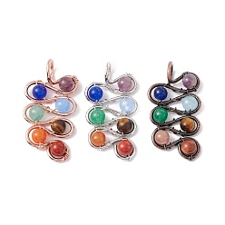 Mixed Color Natural Mixed Stone Brass Pendants, Natural Dyed White Jade & Amethyst & Tiger Eye & Red Jasper, Large Hole Pendants, Lead Free & Cadmium Free, Mixed Dyed and Undyed, Leaf, Mixed Color, 42~44x22~24x8.5~9.5mm, Hole: 6~6.5mm
