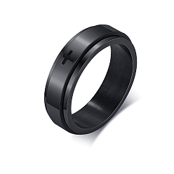 Electrophoresis Black Stainless Steel Rotating Plain Band Ring, Fidget Spinner Ring for Calming Worry Meditation, Electrophoresis Black, US Size 9(18.9mm)