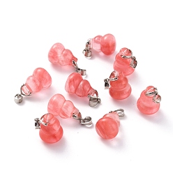 Watermelon Stone Glass Watermelon Stone Glass Pendants, with Brass Loops and Snap on Bails, Long-Lasting Plated, Platinum, Gourd/Calabash, 16.5~17x12mm, Hole: 4x4mm