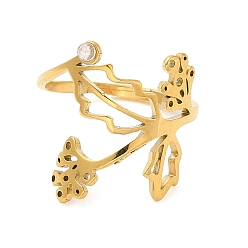 Chapado en Oro Real 18K 304 acero inoxidable con anillos ajustables de circonita cúbica, flor de nacimiento acebo de diciembre, dorado, 1.5~17.5 mm, diámetro interior: 16.1 mm