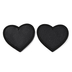 Negro Parches autoadhesivos de imitación de cuero bordado computarizado, pegar en parche, accesorios de vestuario, apliques, corazón, negro, 37x40.5x1.5 mm