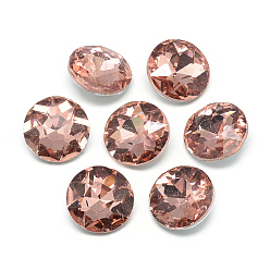 Dark Salmon Pointed Back Glass Rhinestone Cabochons, Back Plated, Faceted, Flat Round, Dark Salmon, 8x3.5mm
