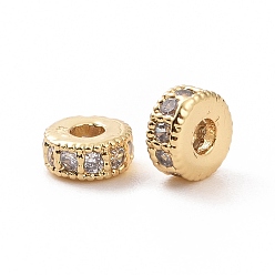 Golden Brass Micro Pave Cubic Zirconia Beads, Flat Round, Golden, 4x2mm, Hole: 1mm