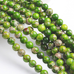 Lime Green Dyed & Heated Natural Imperial Jasper Round Bead Strands, Lime Green, 10mm, Hole: 1mm, about 39pcs/strand, 16 inch