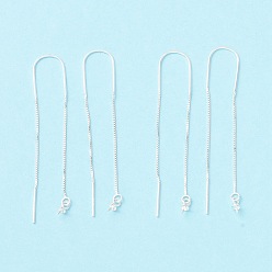 Silver 925 Sterling Silver Ear Thread with Peg Bails, U-shape Link with Long Chain Stud Earring Findings, for Half Drilled Beads, Silver, 87.5mm, Pin: 0.7mm and 0.6mm(for half drilled beads)