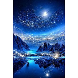 Синий Необычный ночной горный пейзаж, набор для алмазной живописи своими руками, включая сумку со стразами из смолы, алмазная липкая ручка, тарелка для подноса и клейкая глина, синие, 400x300 мм