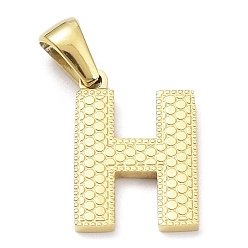 Letter H Revestimiento de iones (ip) 316l colgantes de acero inoxidable quirúrgico, real 18 k chapado en oro, encanto de la letra, textura, letra h, 16.5x11.5x1.6 mm, agujero: 3.5 mm