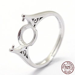 Platinum Adjustable Rhodium Plated 925 Sterling Silver Ring Components, For Half Drilled Beads, Platinum, Tray: 10x5mm, 16.5mm, Pin: 0.6mm