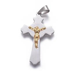 Couleur Dorée & Acier Inoxydable 304 en acier inoxydable croix crucifix pendentifs, pour Pâques, or et acier inoxydable Couleur, 49.5x28x4.5mm, Trou: 8.5x5mm
