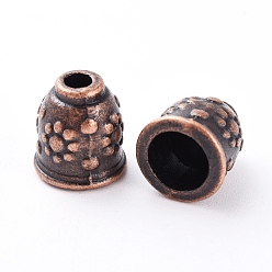 Red Copper Apetalous Alloy Cord End Caps, Tibetan Style, Cadmium Free & Nickel Free & Lead Free, Red Copper, 11x10mm, Hole: 3mm, Inner Size: 8mm, about 550pcs/1000g