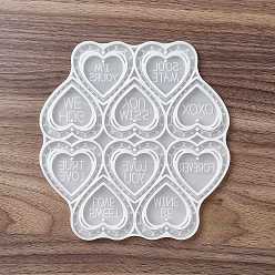 Cœur Moules à pendentif en silicone pour la saint valentin, moules de résine, pour porte-clés claps fabrication artisanale, coeur avec le mot, motif de coeur, 165x157x6mm, Trou: 2mm, diamètre intérieur: 45x50 mm