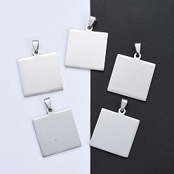 Stainless Steel Color 304 Stainless Steel Pendants, Manual Polishing, Blank Stamping Tags, Square, Stainless Steel Color, 35x30x1.8mm, Hole: 4.5x9mm
