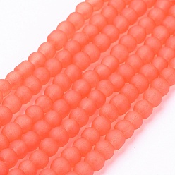 Orange Red Transparent Glass Bead Strands, Frosted, Round, Orange Red, 4mm, Hole: 1.1~1.6mm, about 200pcs/strand, 31.4 inch
