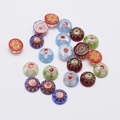 Mixed Color Handmade Millefiori Glass Cabochons, Single Flower Design, Half Round/Dome, Mixed Color, 6x2.5~3mm